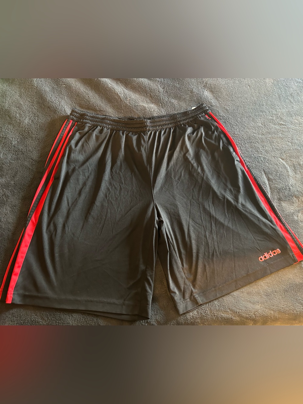 adidas Men’s Black Athletic Shorts with Red Stripe Detail